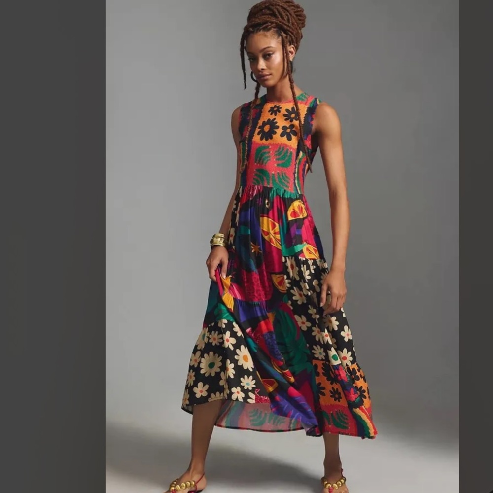 Farm Rio Sleeveless Patchwork Dress